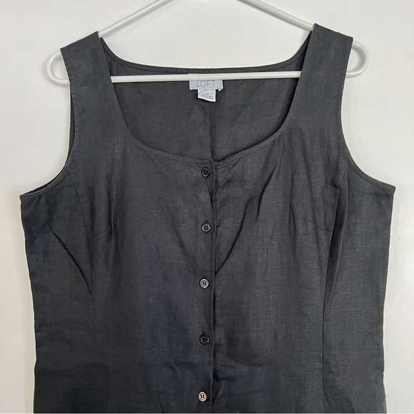 Ann Taylor Loft black linen maxi sleeveless button front ruffle hem dress 10 - Picture 2 of 9